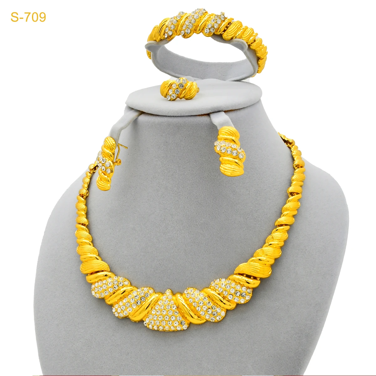 فاخر دبي 24k الذهب اللون كريستال قلادة مجموعات للنساء الزفاف الأفريقي طقم مجوهرات المجوهرات الهندية هدايا المناسبات #1