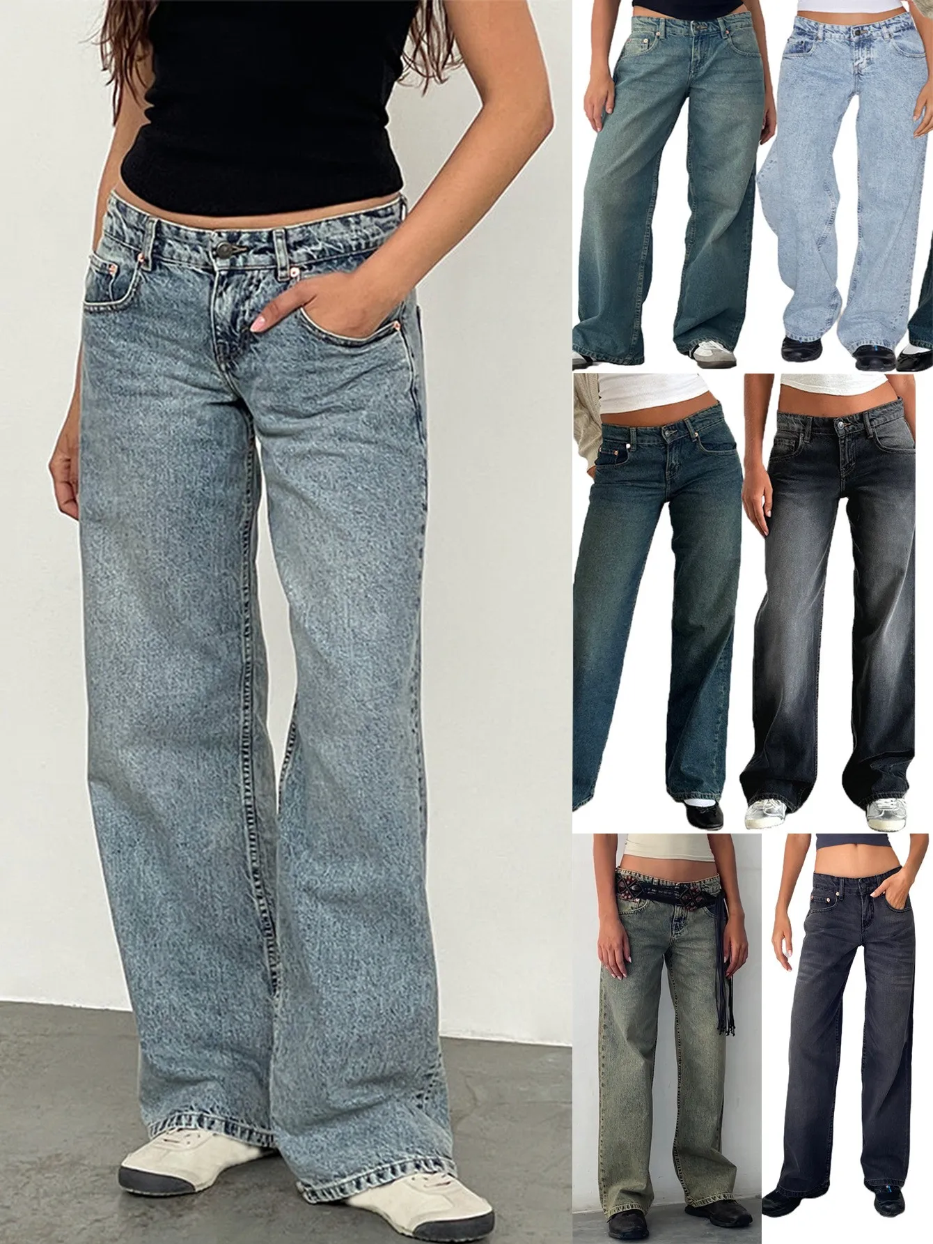 

Autumn Women's Clothing Low Waist Straight Leg Jeans For Women Cotton Denim Long Pants Pure Aesthetic Streetwear Trend