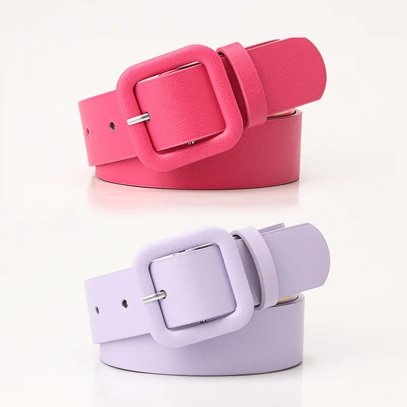 Simple and luxurious waistband, women's square buckle, candy color, versatile decoration waistband, fashionable and elegant belt