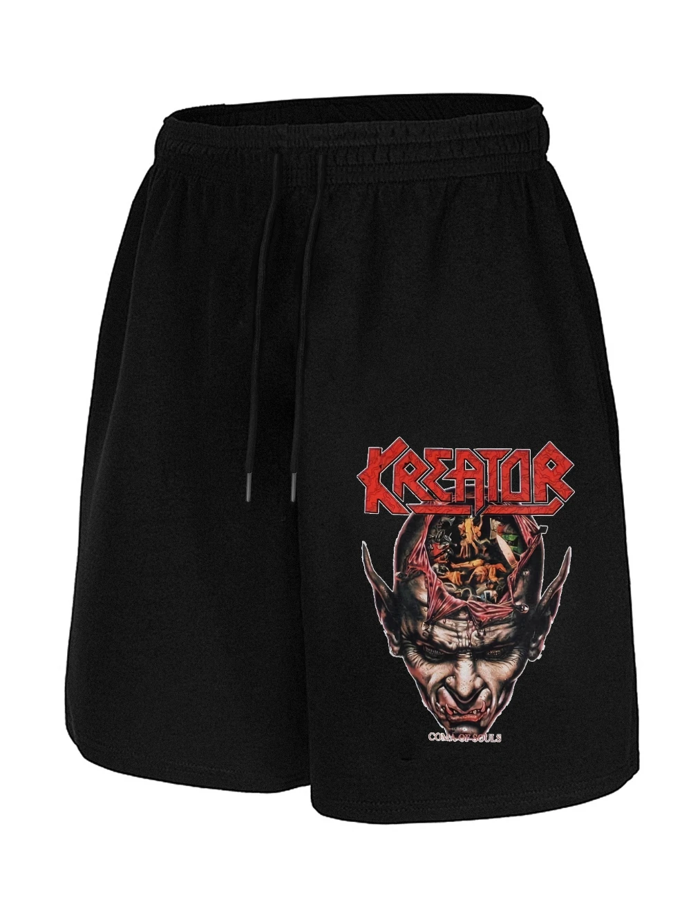 

KREATOR Men's Rock Band Patterned Shorts with Devil Skull and Flame Print Black Casual Summer Outdoor Fitness Sports Shorts