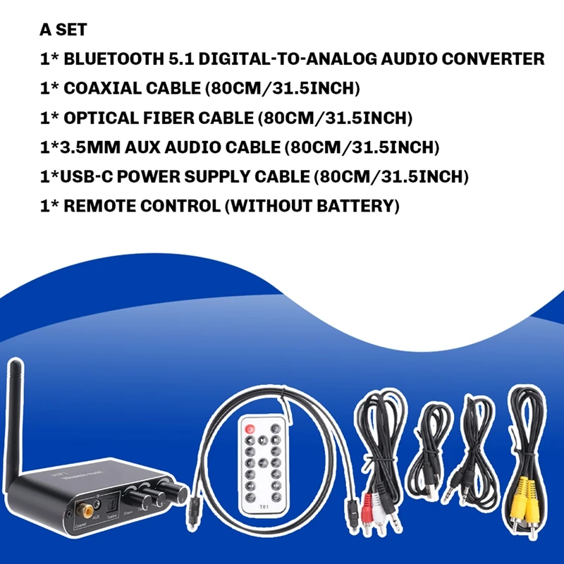 Convertidor digital a analógico Receptor Bluetooth 5.1 DAC Óptico/Coaxial a AUX Salida de audio de 3,5 mm con control de volumen-ABDQ