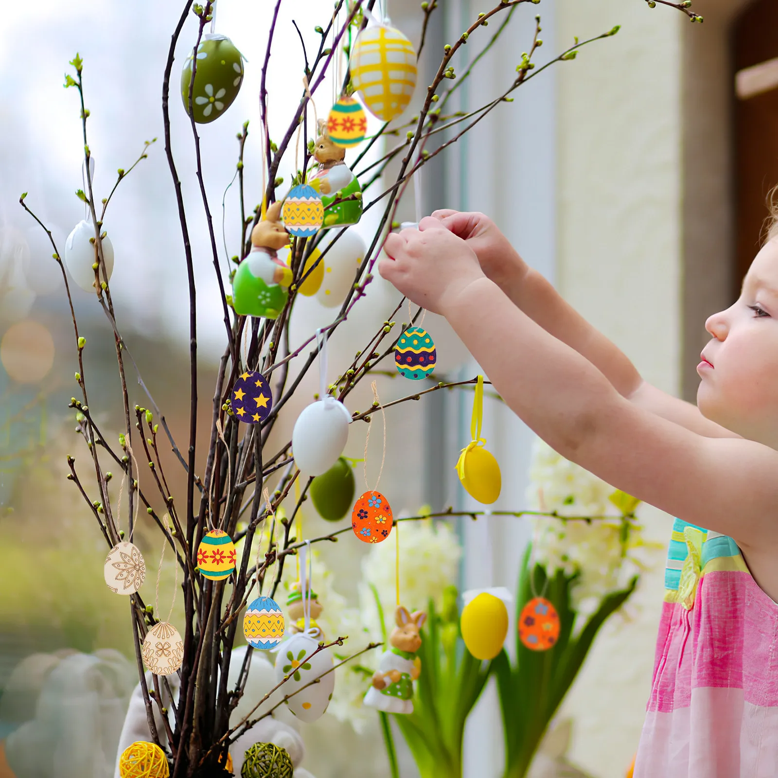 

100pcs Wooden DIY Crafts Hanging Cutouts Easter naments Painted Kids Decorations Holiday Garden Party Yard Porch