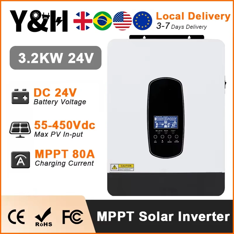 Y&H 1.8KW 3KW Inverter solare ibrido 12V 24V 220V Inverter a onda sinusoidale pura MPPT 80A Regolatore di carica solare Inverter off-grid