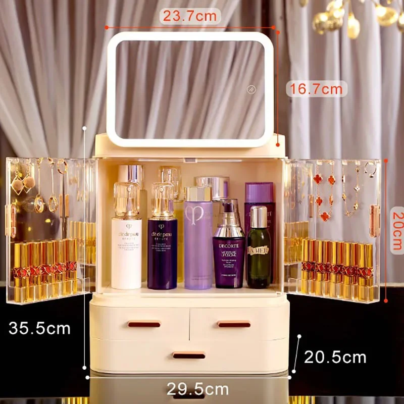 European Style Makeup Organizer, Rotating Drawer, Jewelry Boxes, Plastic with LED Light, Mirror Organizer, Drawers, Tool Boxes