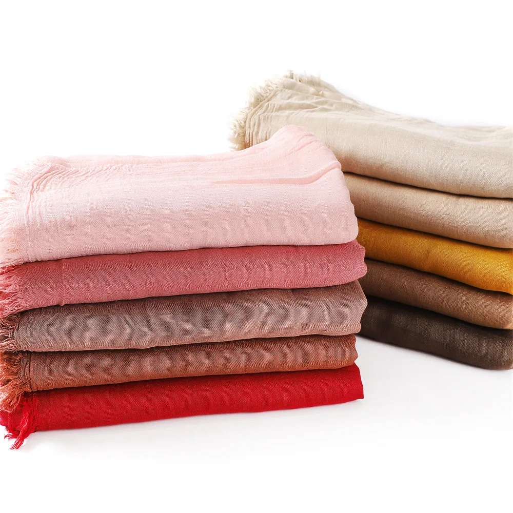 

Muslim Solid Color Fringe Edge Hijab Headscarf Islam Hijabs Women's Turbans Head Wrap Scarf Soft Comfortable Accessory