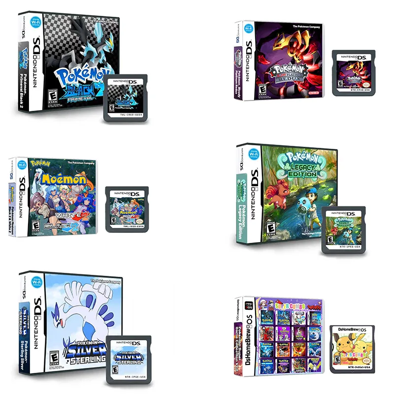 

NDS Game Cartridge Pkm Series Moemon Video Game Console Yellow and Silver KAIZO Moon Black2 Collection of Hobbies Gifts,