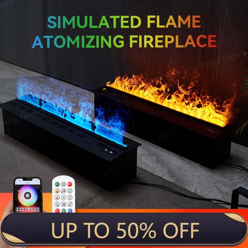 3D Atomized Fireplace APP Control LED Colorful Flame ECO Water Vapor Electric Fireplace For Indoor TV Wall Living Room Decor