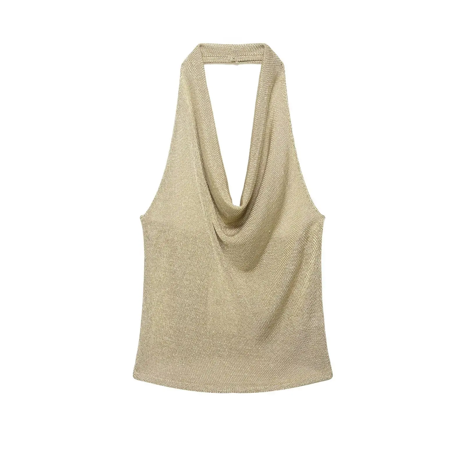 Sexy Club Glittering Reflective Backless Sleeveless Women's Top Bright Thread Hanging Neck Strap Vest Hot Girl Summer Top