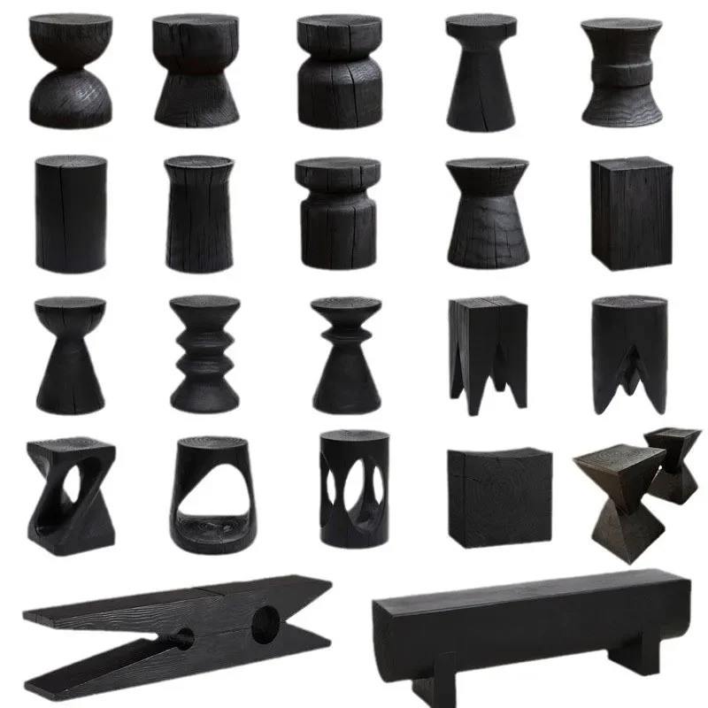 

Wabi Silent Wind Geometric Design Stump Log Edge Solid Wood Stump Coffee Table Carbonized Black