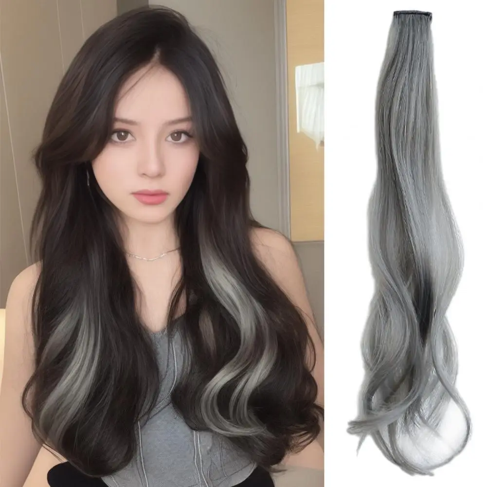 Extensões coloridas do cabelo encaracolado para meninas, peruca sintética longa, clipe invisível, parte peruca