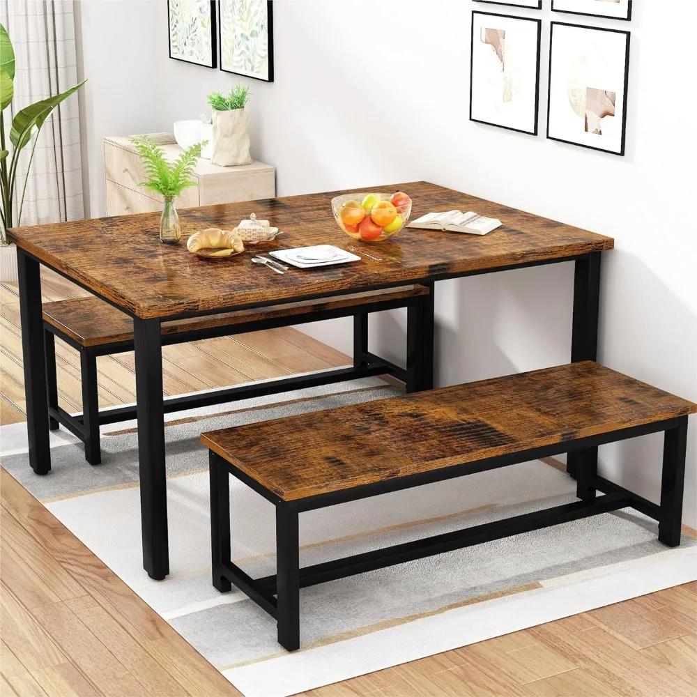 

Dining Room Table Set, Kitchen Table Set with 2 Benches, Ideal for Home, Kitchen and Dining Room