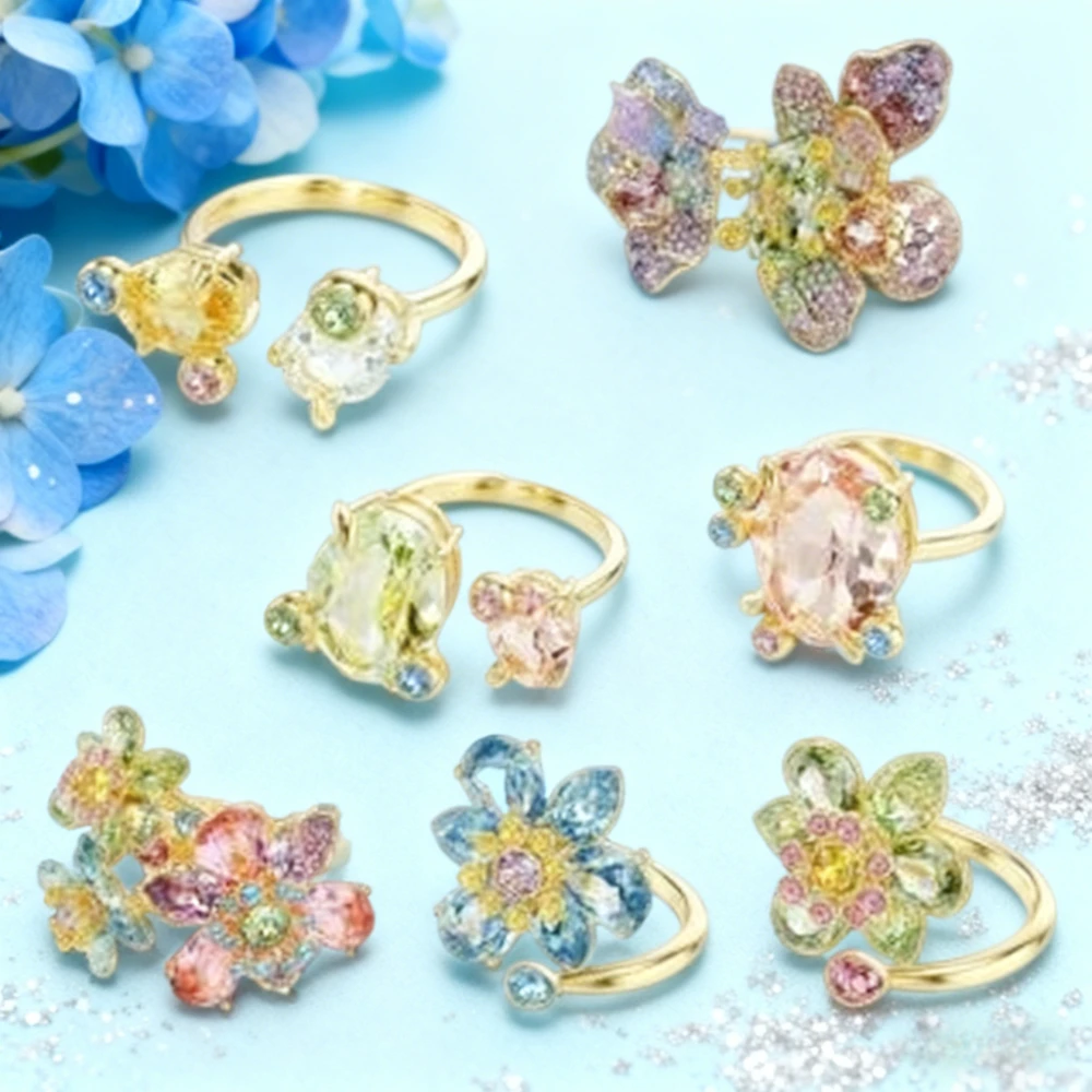 

New - arrival High - end Floral Ring Set, Dopamine Color - matched, Natural & Simple, Ideal Gift Trendy Jewelry