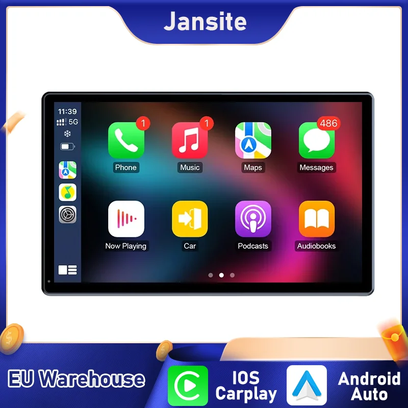 Système multimédia intelligent pour voiture avec navigation GPS intégrée, WIFI, BT, AUX, FM, prise en charge du Mirror Link, commutation horizontal/vertical de l'écran, vision nocturne, compatible Apple Carplay et Android Auto, Jansite, écran tactile HD portable universel de 9 pouces, autoradio.