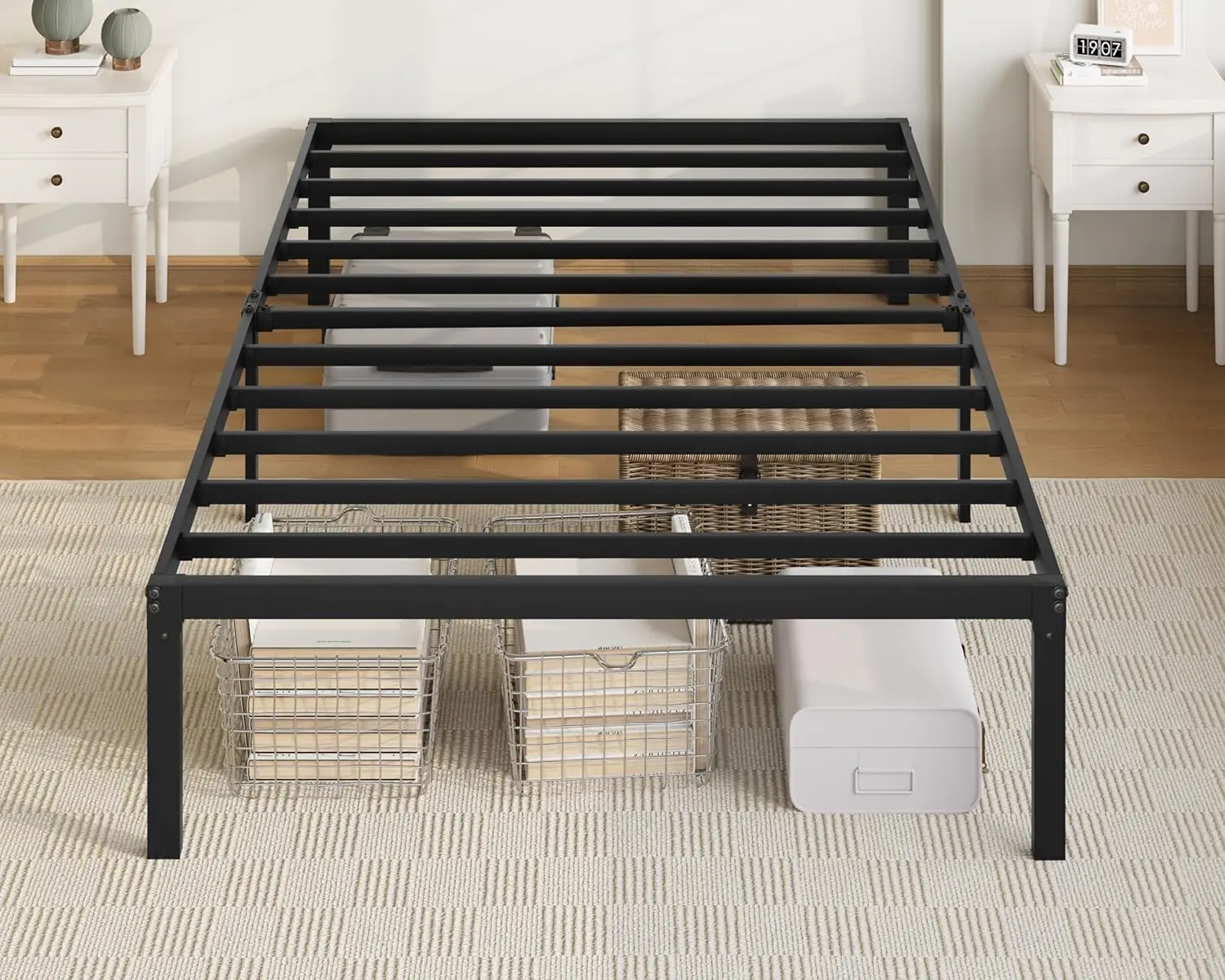 

Twin Bed Frame, 14 inch Metal Platform Beds with Storage Space, No Box Spring Needed and Easy Assembly, Black
