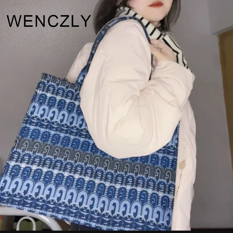 WENCZLY Tote Bag For Women Luxury Designer Handbags And Purse Canvas Letter Embroidery Decoration 2023 New In Crossbody Bags