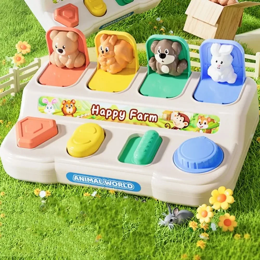 Montessori peekaboo interruptor caixa botão dos desenhos animados animais brinquedo sensorial colorido abs interativo caixa de brinquedos animais crianças presentes