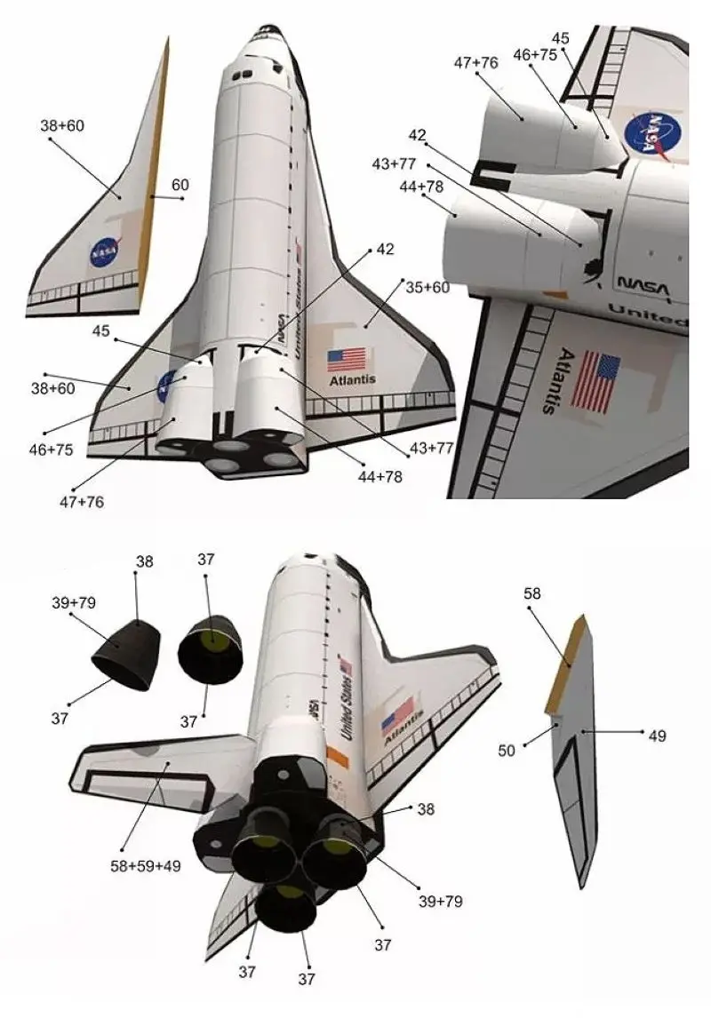 Paper Model 1: 150 Space Shuttle Atlantis Handmade Space Rocket Satellite DIY Manned Space Mosaic Model Toy