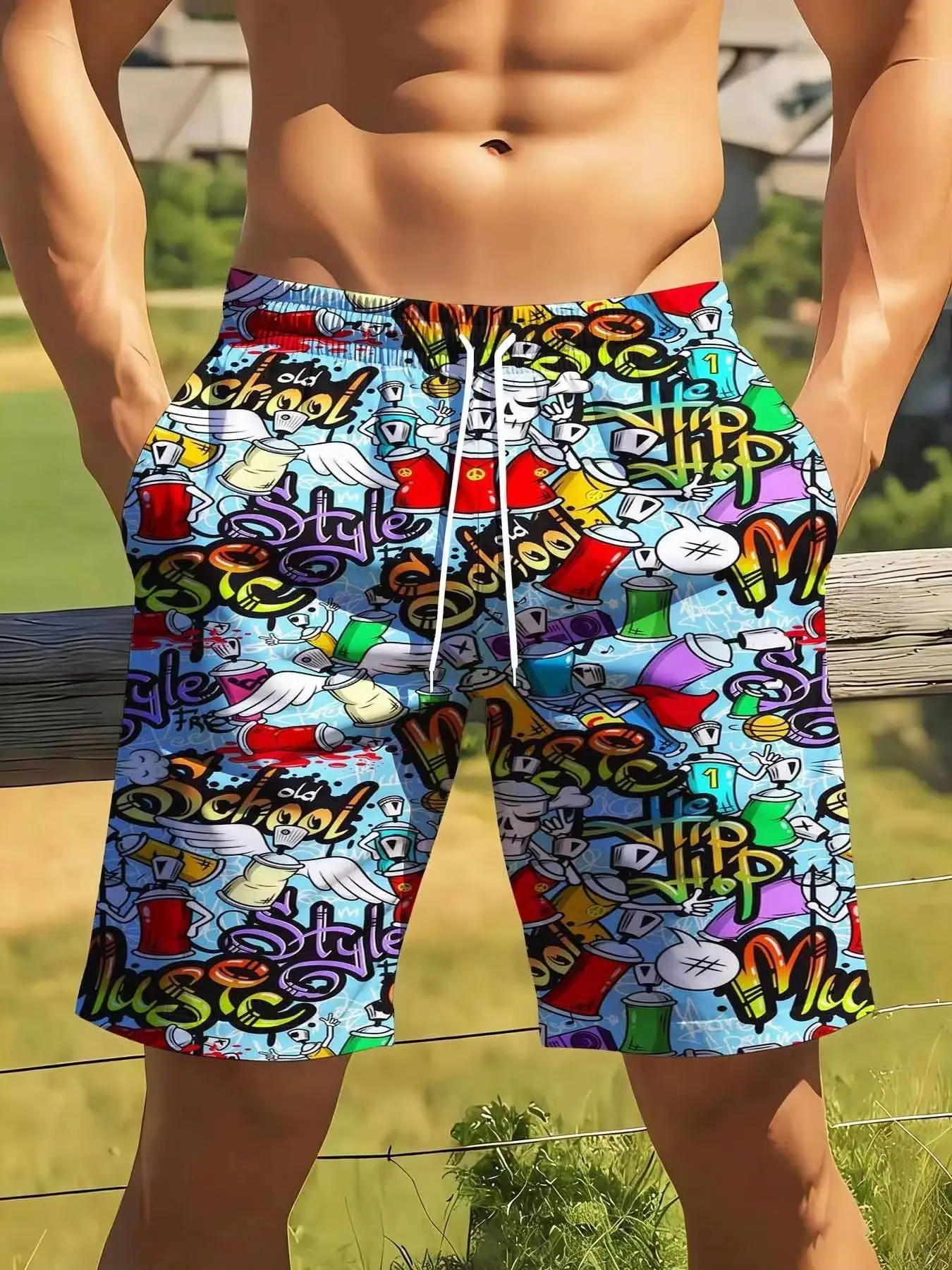 Colorful Graffiti Style Men's Swim Trunks
