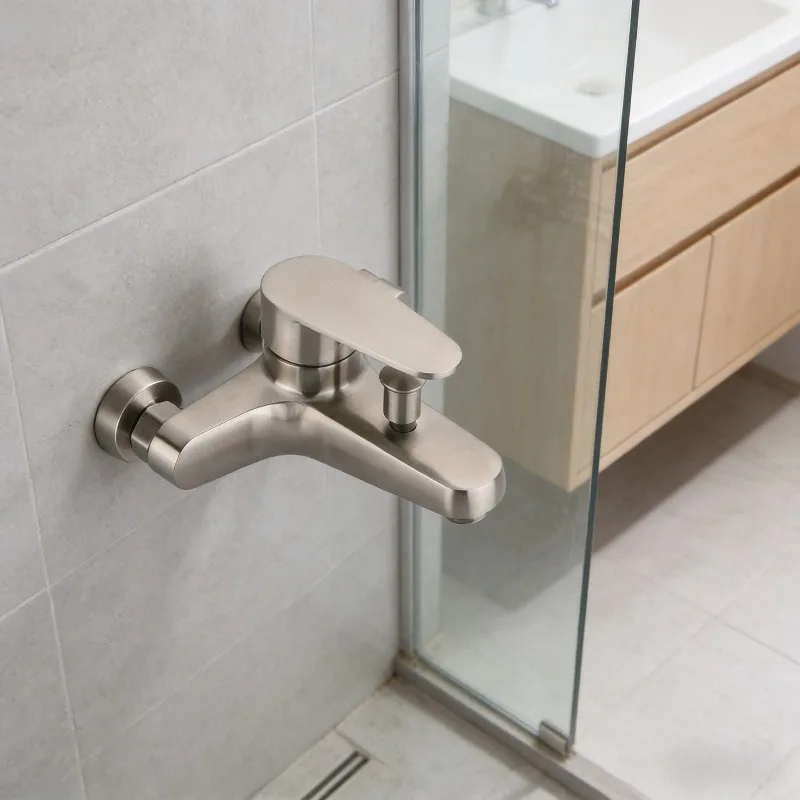 

Brushed Finish Bathroom Shower Faucet Set 3-Way Bath Mixer Tap Hot Cold Water Valve