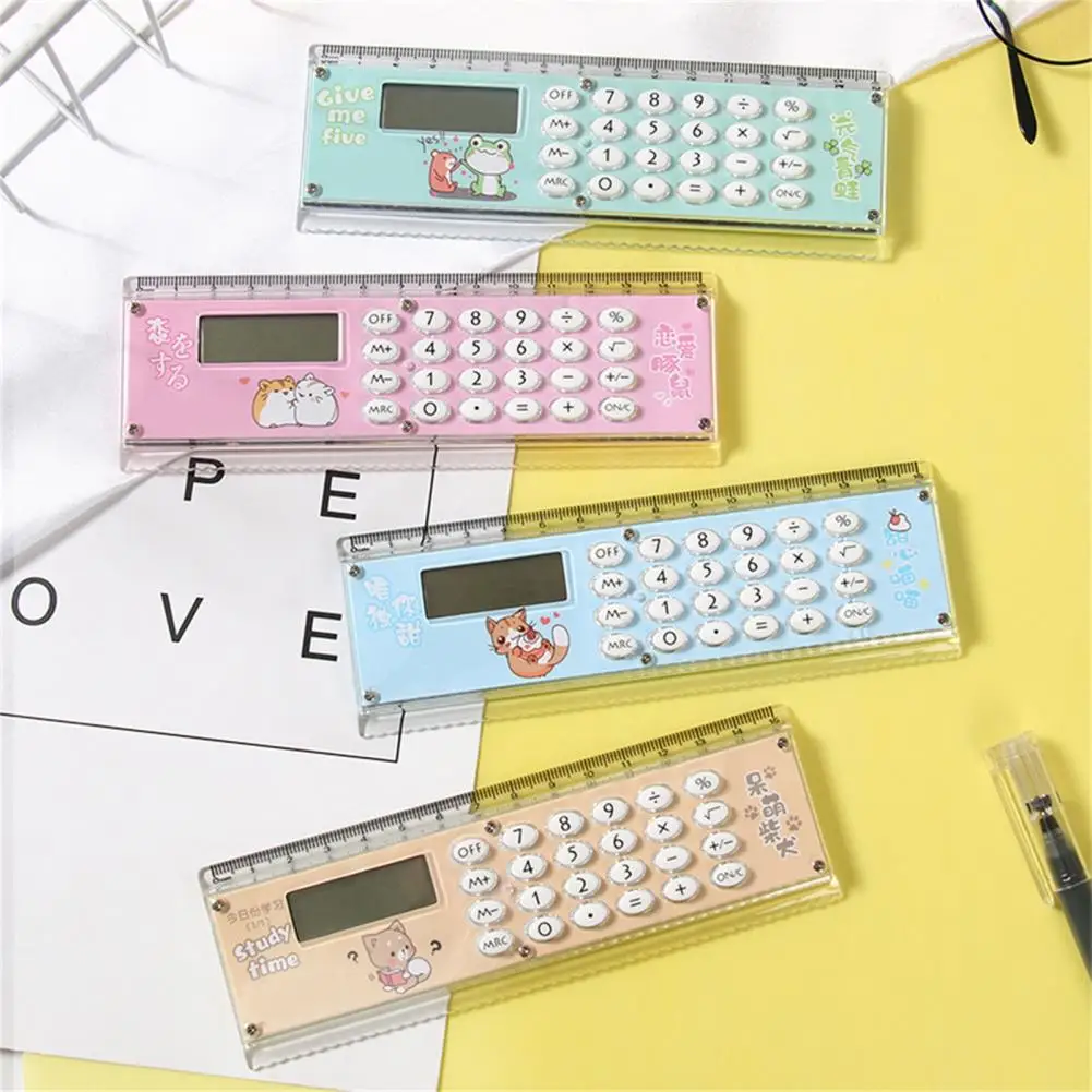 Portable  Excellent Small Handheld 8 Digits Angle Ruler Calculator Stationery Card Ruler Interesting   for Study