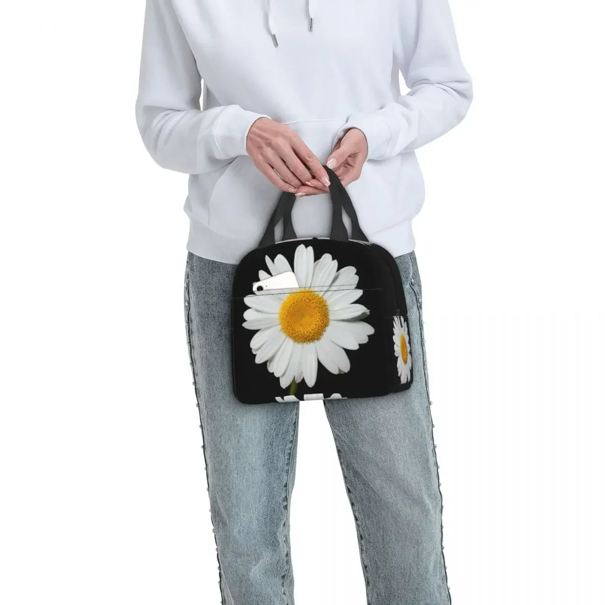 Custom Daisy Flower Lunch Bag Women Warm Cooler Insulated Lunch Boxes for Kids School Children