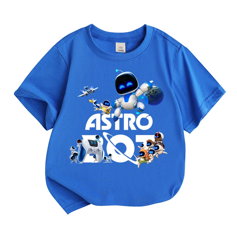 Game Astro Bot T-shirt Cute Anime Printed Boys Girls Clothes Cartoon Short Sleeve Cotton Sportwear Round Neck Shirts Kawaii Tops