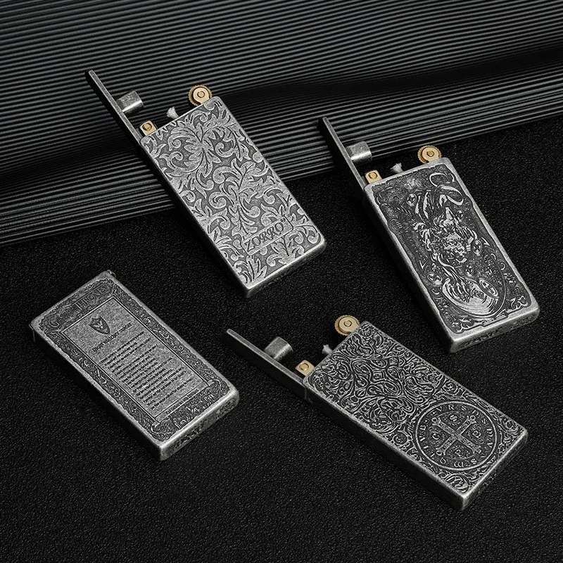 Tang Grass Vintage Flint Kerosene Lighters Flame Retro Metal Grinding Wheel Petrol Cigarette Cool Lighters Creative Gadgets