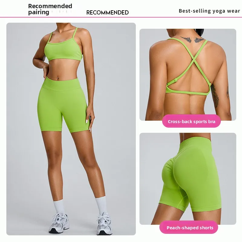شورت يوجا نسائي بدون خياطة، بنطلون رياضي للياقة البدنية، خصر ثلاثي الأرباع، لون خوخي، سريع الجفاف، ملمس خفيف، ملابس يوجا وليا...