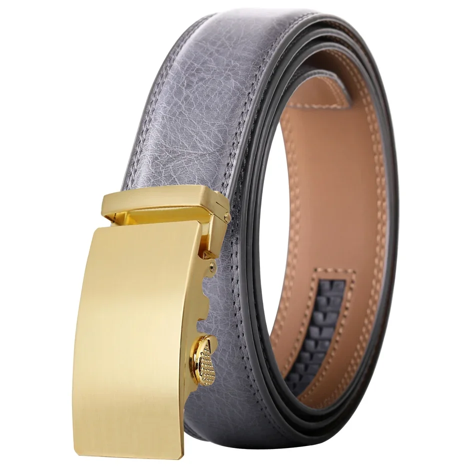 Gold Automatic Buckle Male Belt Brown Black White Blue Gray Leather Belts For Men High Quality Luxury Mens Belts Casual B514