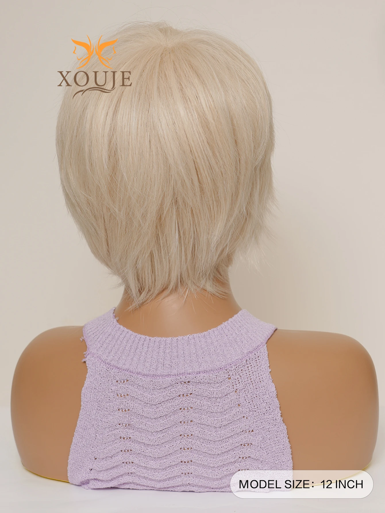 XOUJE Sweet and Cute Short Hair Bangs Elf Cropped Natural Blonde Chemical Fiber Heat Resistant Wigs Women Daily Use Fashion Wigs