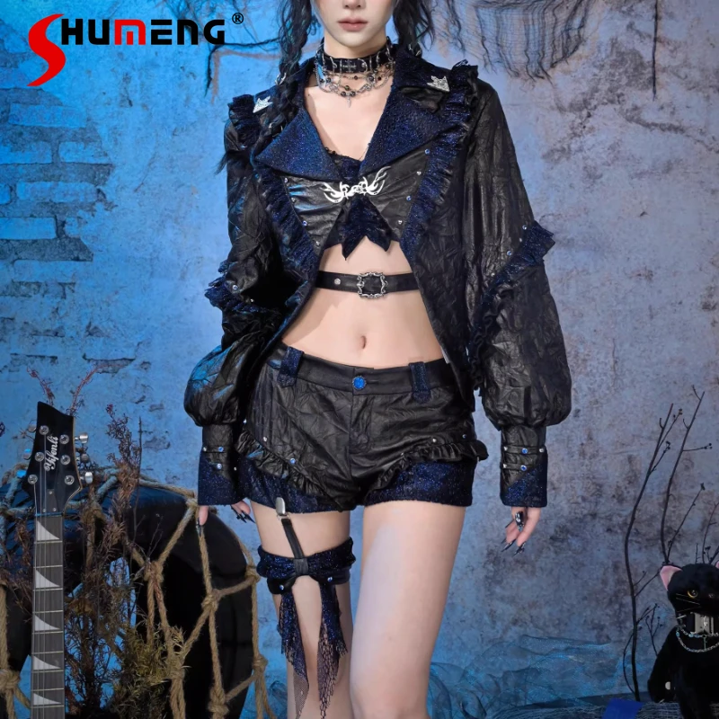 

Black Blue Color Y2k Cool Zipper Low-waisted Shorts Japanese Punk Style Women's Clothing 2026 Spring New Short Pants Streetwear