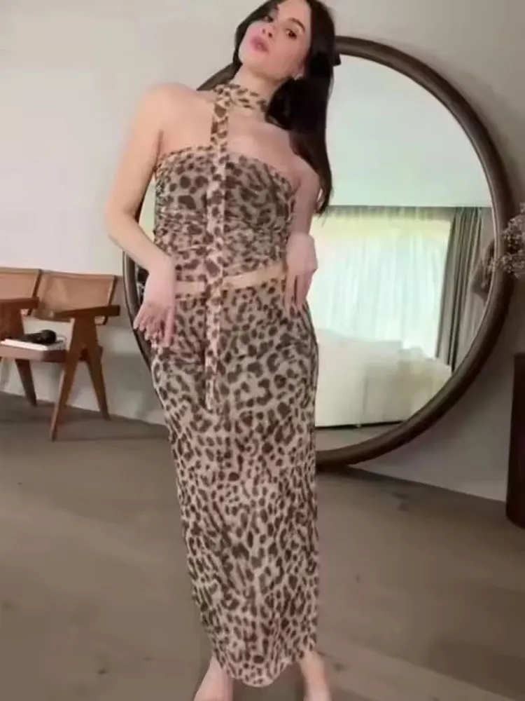 HH Leopard Printed Midi Skirt Sets For Women New Fashion Corsets Top Women's Suit 2 Piece Set Women Outfit Streetwear image 5