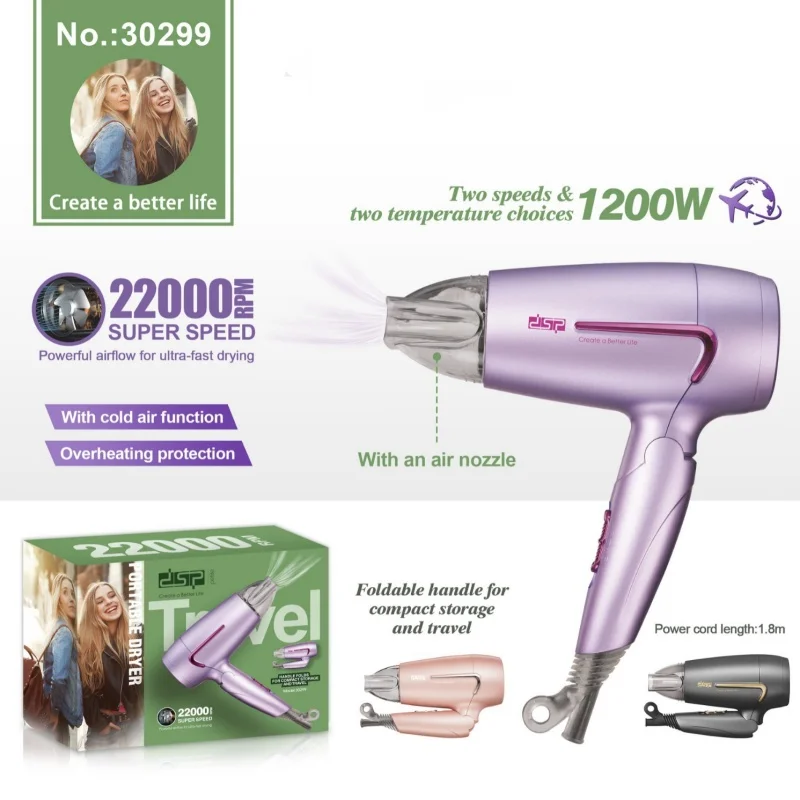 

Портативный фен для дома, небольшой, высокая мощность, постоянная температура, быстросохнущий защитный электрический фен