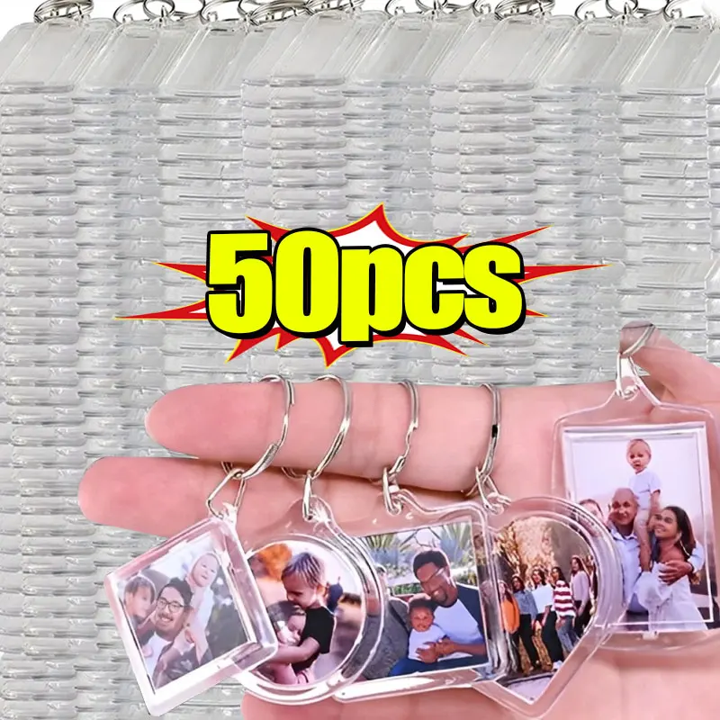 5/50 قطعة مستطيل شفاف فارغة الاكريليك إدراج المفاتيح إطار الصورة الصورة كيرينغ حامل DIY بها بنفسك سبليت حلقة المفاتيح الهدايا #1