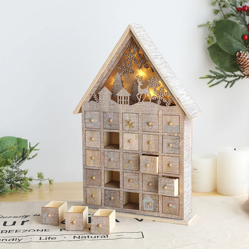 Christmas LED Wooden Advent Calendar with 25 Drawers DIY Light Up 24 Days Countdown Advent Calendar Xmas Holiday Gift Decoration