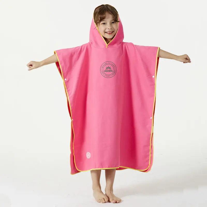 

Children's Beach Bathrobe with Hood Absorbent Cape Quick-drying Cape Kids Bath Towel Solid Color Wearable Hooded Towel