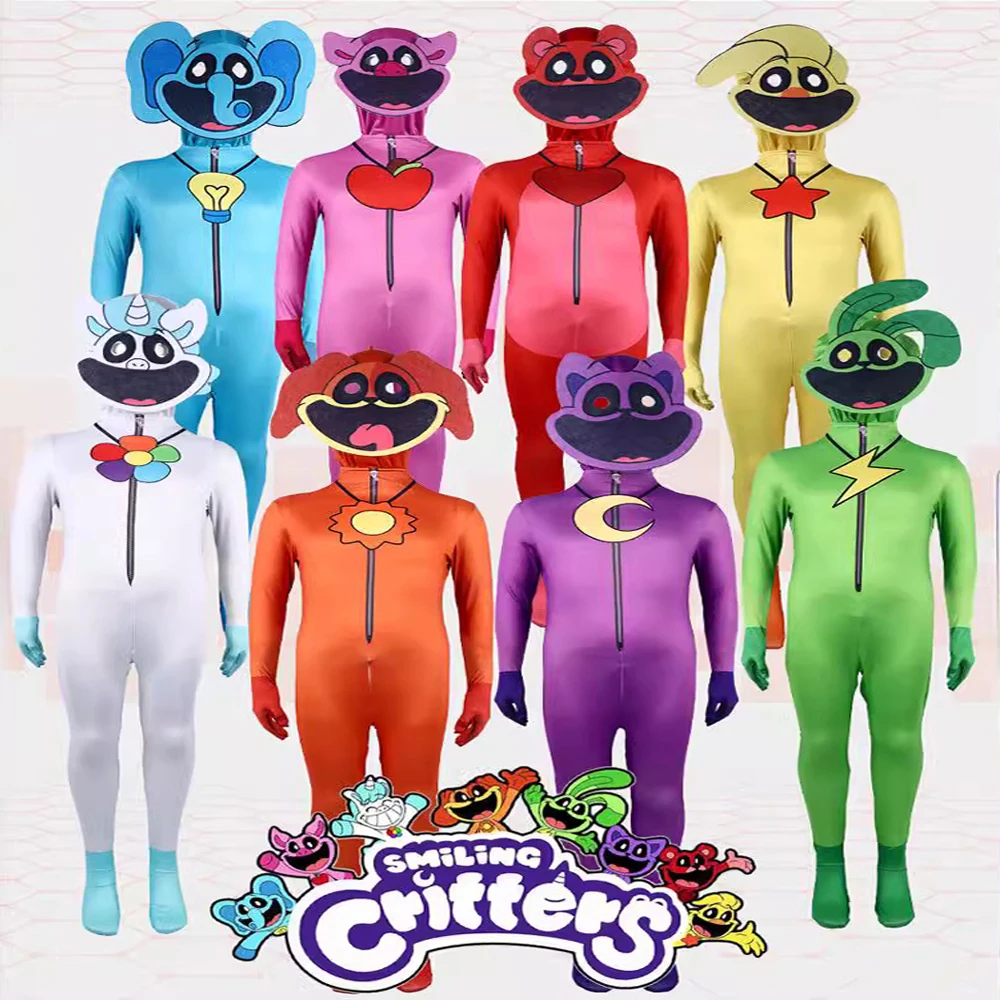 New Smiling Critters Cosplay Costume Aminal purple cat Catnap Elephant Bear Bodysuit Jumpsuit Mask Boys Girls Halloween Costume