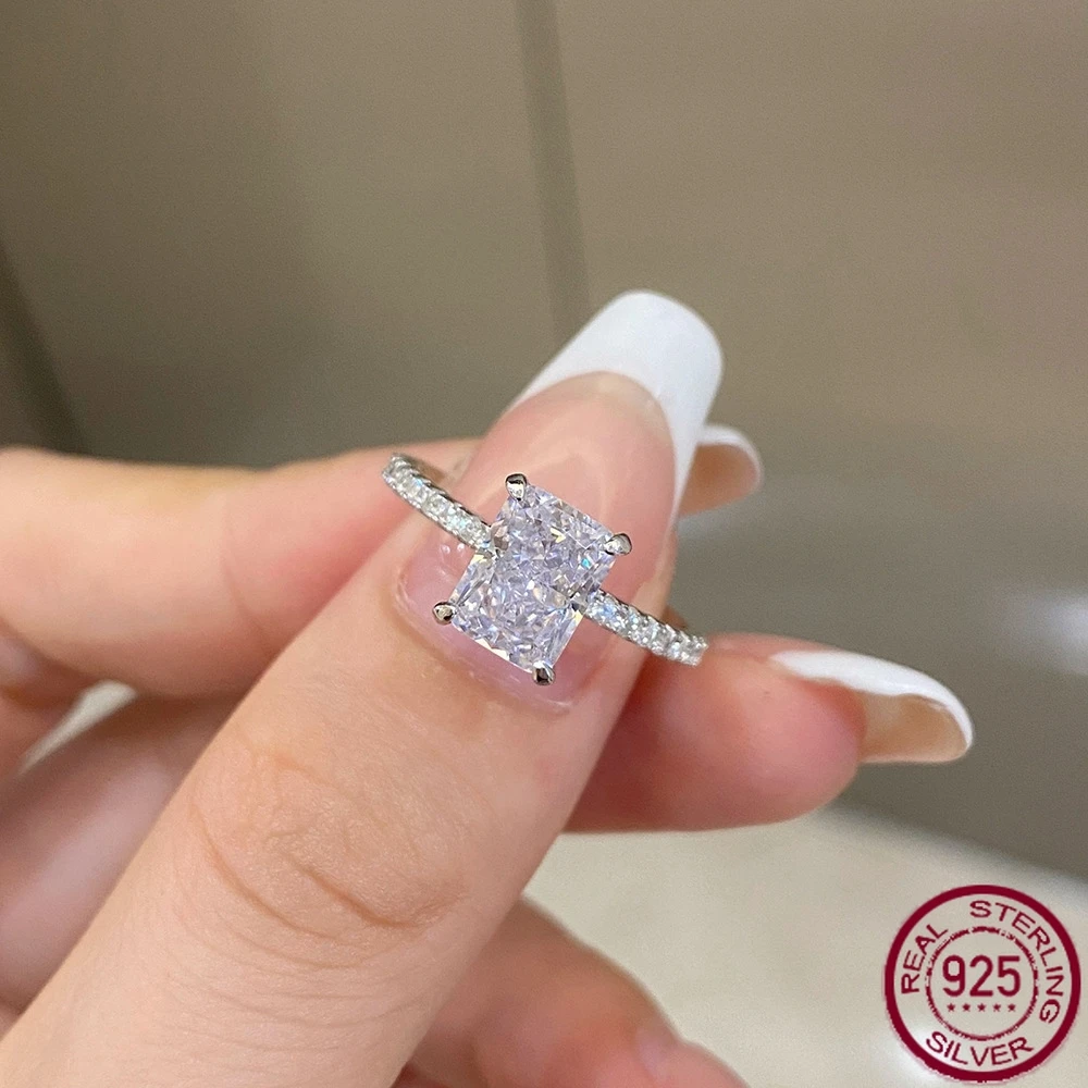 European and American 925 Silver Ice Cut 6 * 8MM High Carbon Diamond Women's High-end Wedding Jewelry Wholesale