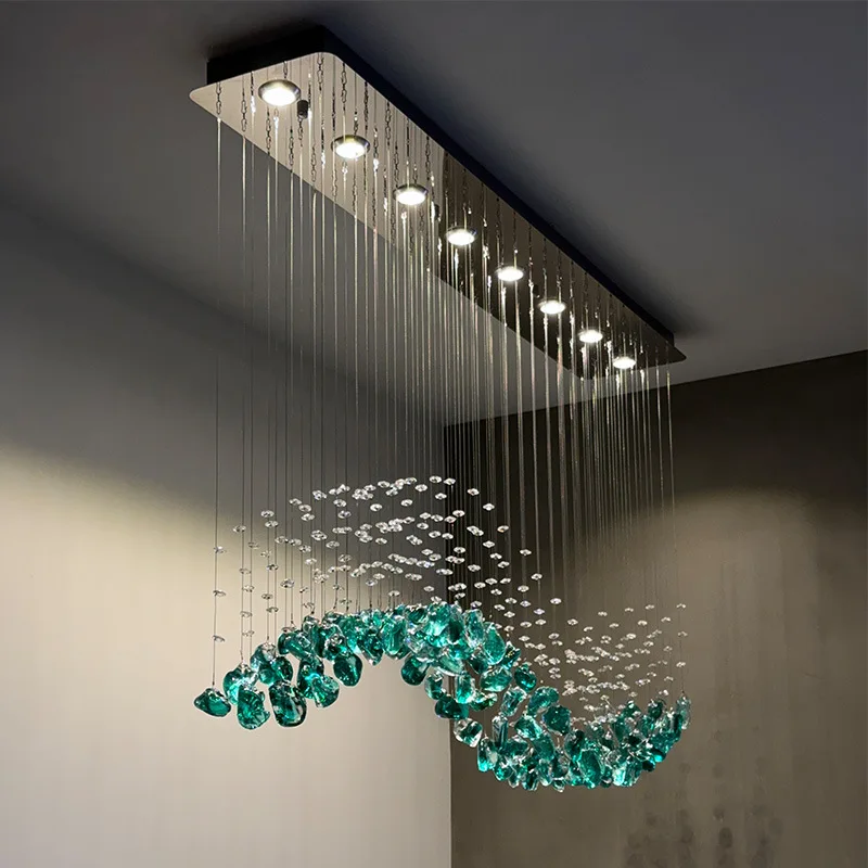 Light luxury modern home restaurant chandelier rectangular high-end crystal chandelier bar lamp front desk