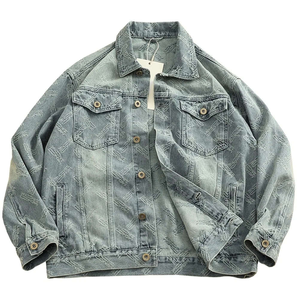 

Новое весеннее пальто для пожилых людей, старая жаккардовая джинсовая куртка, мужская повседневная джинсовая куртка