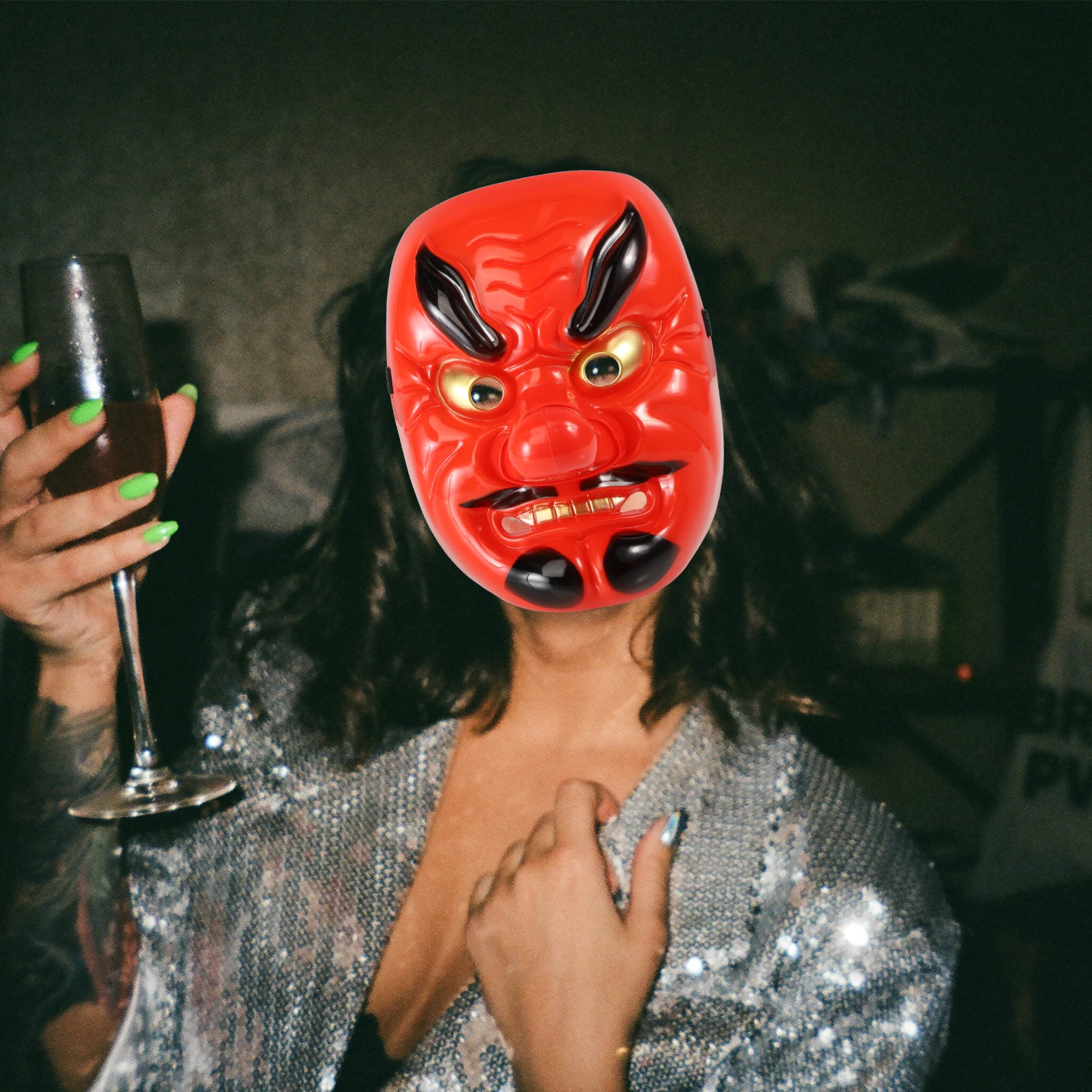 Tengu masque rouge horreur Cosplay accessoire de fête conçu masque de danse matériau synthétique lumineux effrayant Halloween