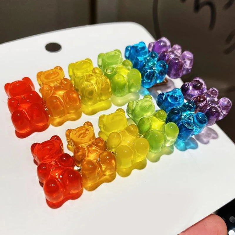 Candy Bears Hair Clips Hair Barrettes Cute Girls Jelly Bear Hairpin Women Girl Hairgrips Duckbill Clip Hair Pins Acccessories