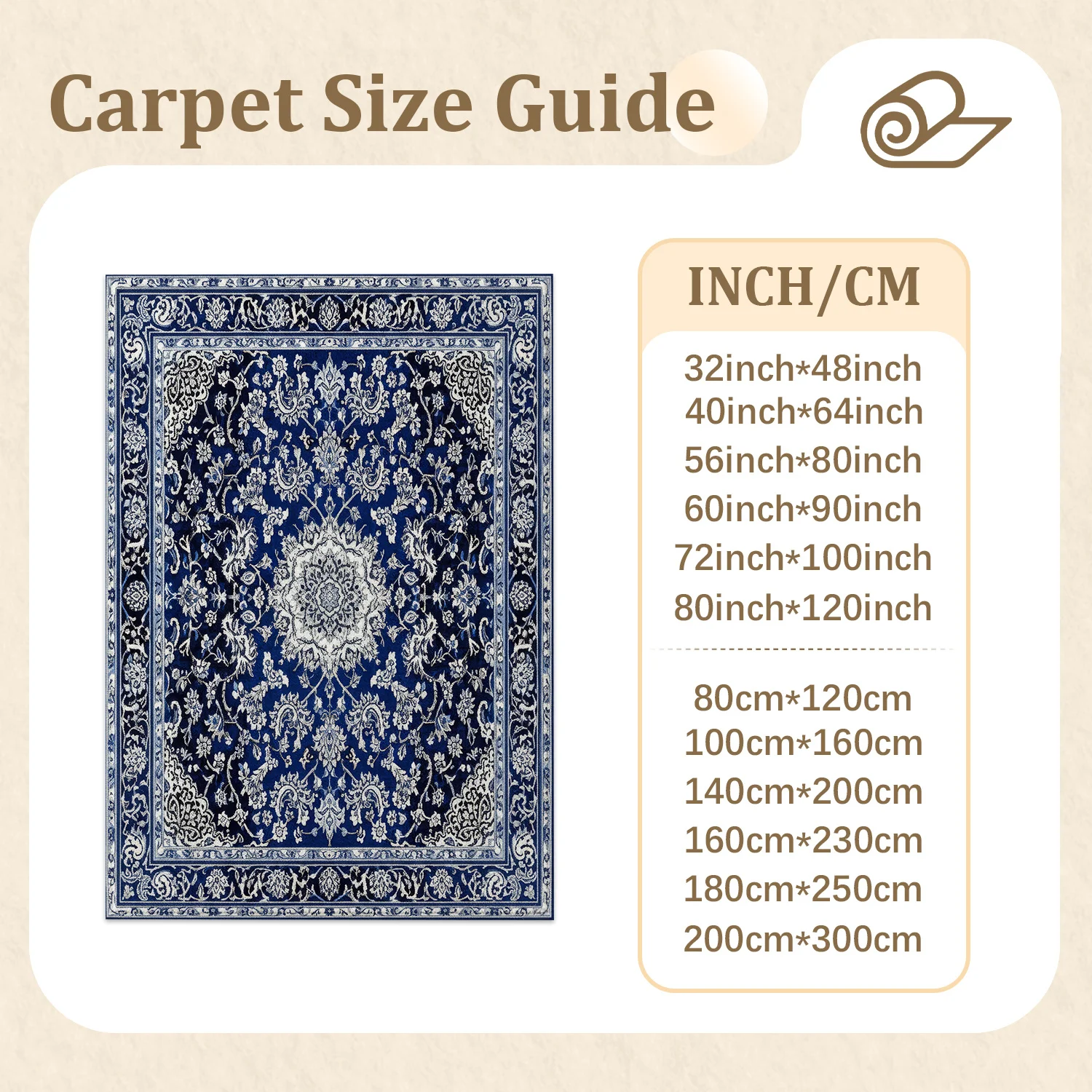 Large Indoor Area Rug, Soft Velvet Low Pile, Non-Slip Dotted Backing, Machine Washable, Navy Blue Ornate Persian Floral Pattern, Ideal for Living Room, Bedroom, Entryway Home Decor
