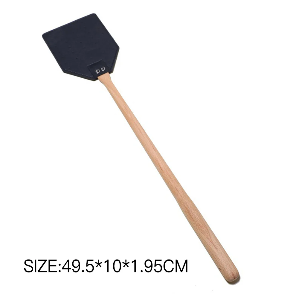 Professional Fly Swatter Long Handle PU Leather Manual Fly Killer for Home Garden Outdoor Mosquito Catcher Tool Durable