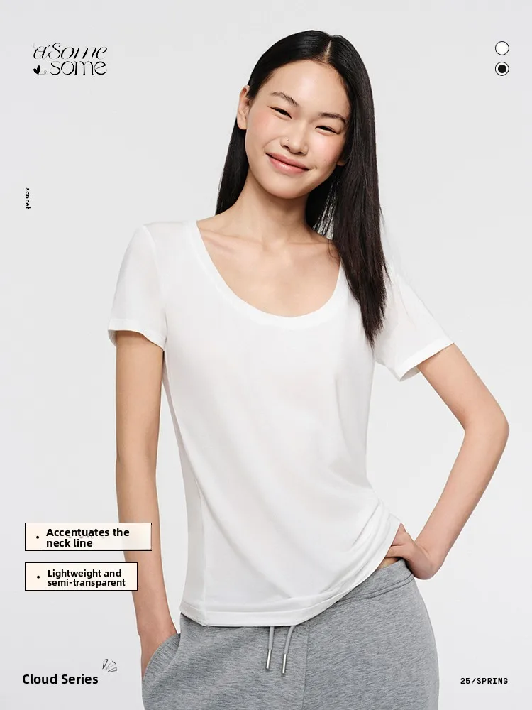 

Asomesome White Semi-Transparent Silk ort Sve T-irt Women's Spring Summer New Sle Thin oulder Large round Ne Top