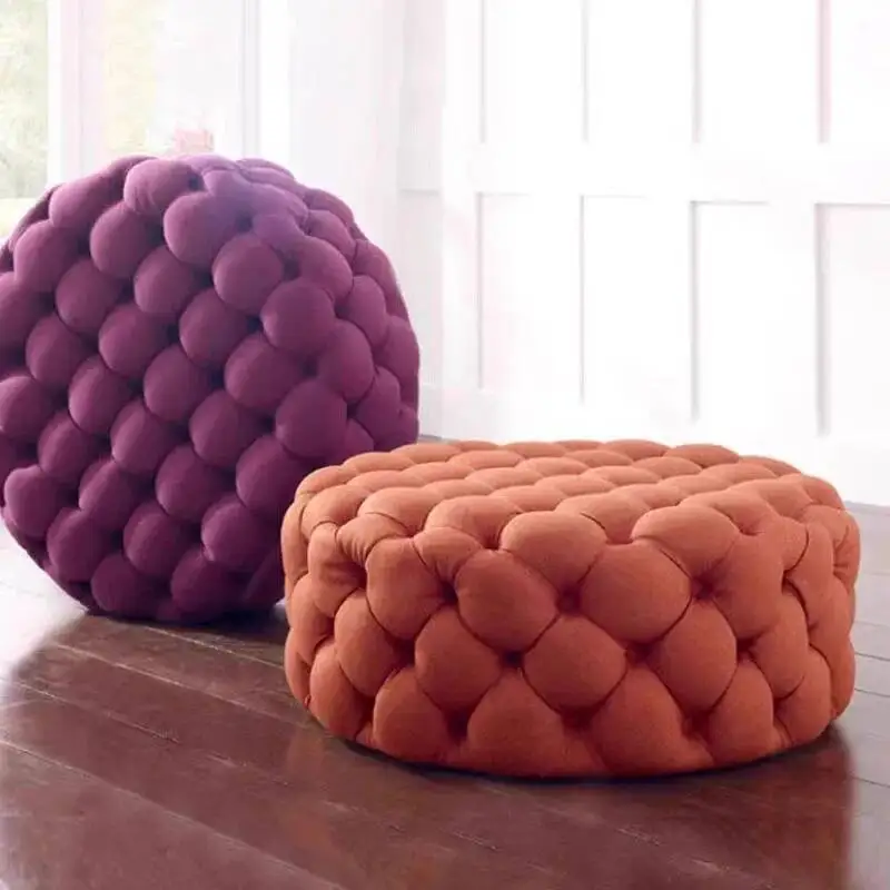 modern space Pouf circular Blue luxury space saving living bedroom sofa cute and unique velvet stool salon modern Nordic