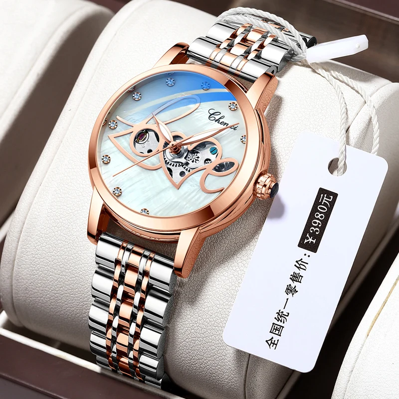 

Fashion Chenxi Luxury Wrist Watches For Women Stainless Steel Skeleton Automatic Ladies Mechanical Watch Waterproof Montre Femme