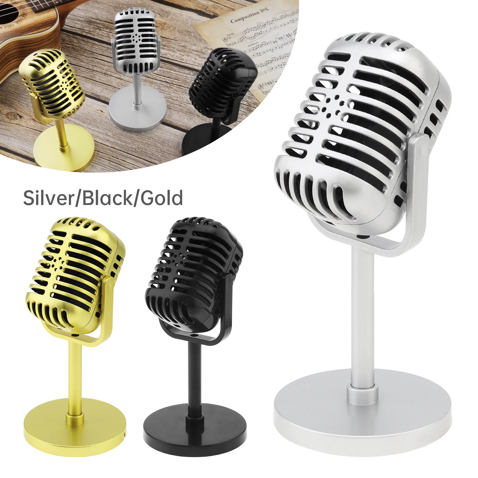 1piece Antique Microphone Props Table Decor with Stand Retro Microphone Prop Model for Party Favors