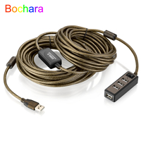 Bochara 4Ports USB 2.0 HUB Extension Cable Male to Female Active Repeater Built-in IC Chipset Dual Shielded 5M 10M 15M