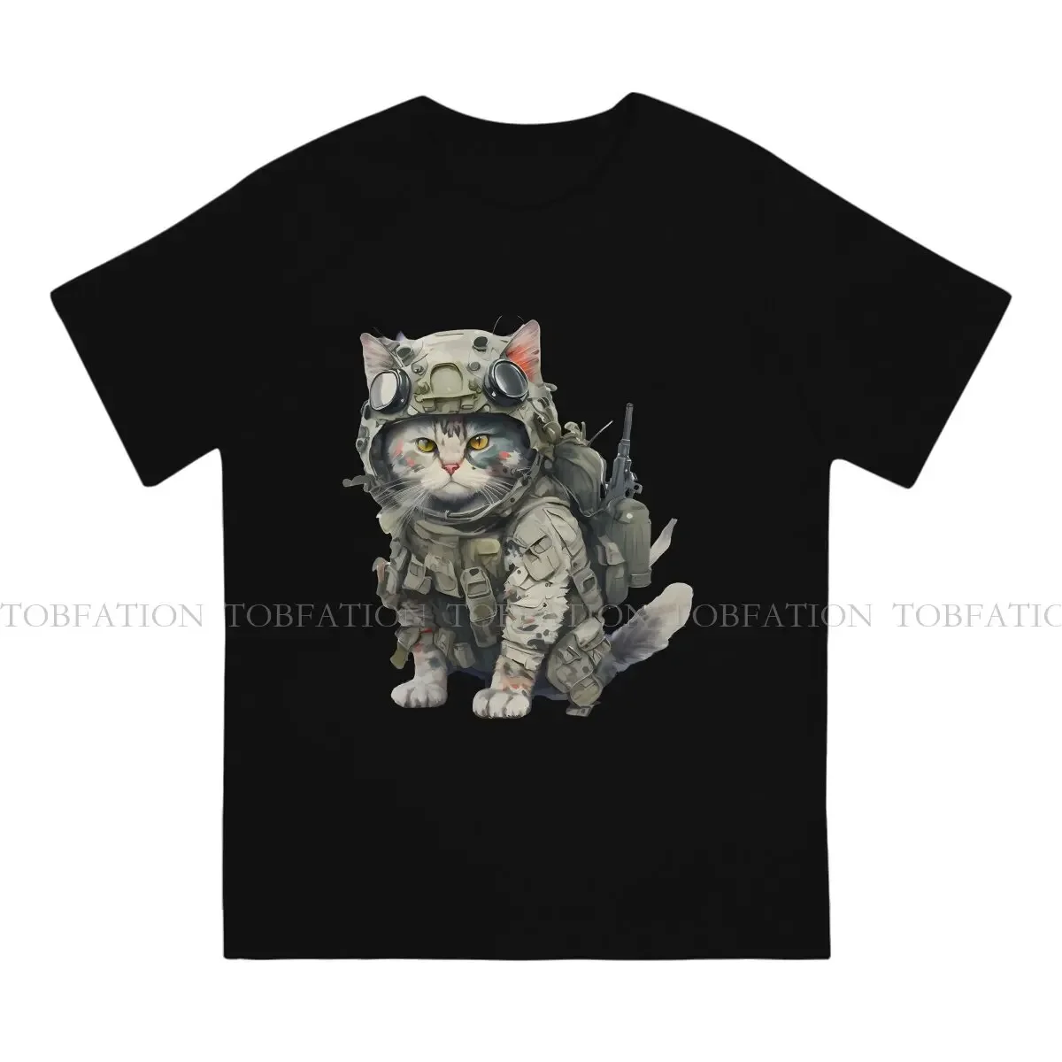 Cat in Military Gear Graphic TShirt Cat Ukrainian Soldier Animal Style Tops Leisure T Shirt Men Tee 100% Cotton Gift Clothes